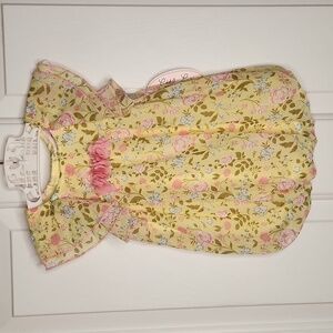 Little Lass Baby Yellow Pink Floral Bubble Size 12M NWT
